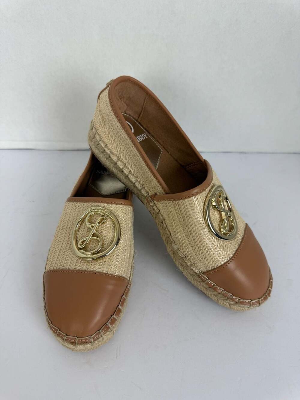 Sam & Libby Women's Celeste Raffia Espadrille Flats in Natural and Cuoio Brown